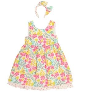 CATHERINE MALANDRINO Girl Little Kid Bow Back Peek Out Hem Dress withHeadband